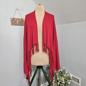 Chico's Cardigan Fringe Hem Sweater Red Long Sleeve‎ Knit Large Western Cowgirl